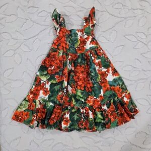Dolce & Gabbana Red & Green Floral Baby Girl Dress, Authentic (Made In Italy)